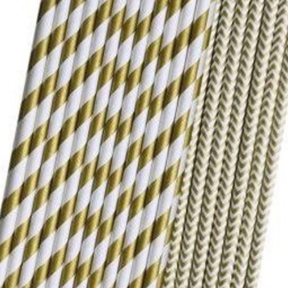 COPY - NWT 50 Gold Stripe and Chevron Paper Straws - Picture 2 of 2